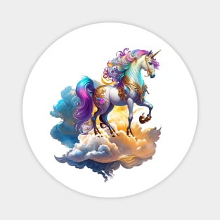 Mythical Unicorn sunny horse clouds splash watercolor fantasy magic tale romance illustration Magnet